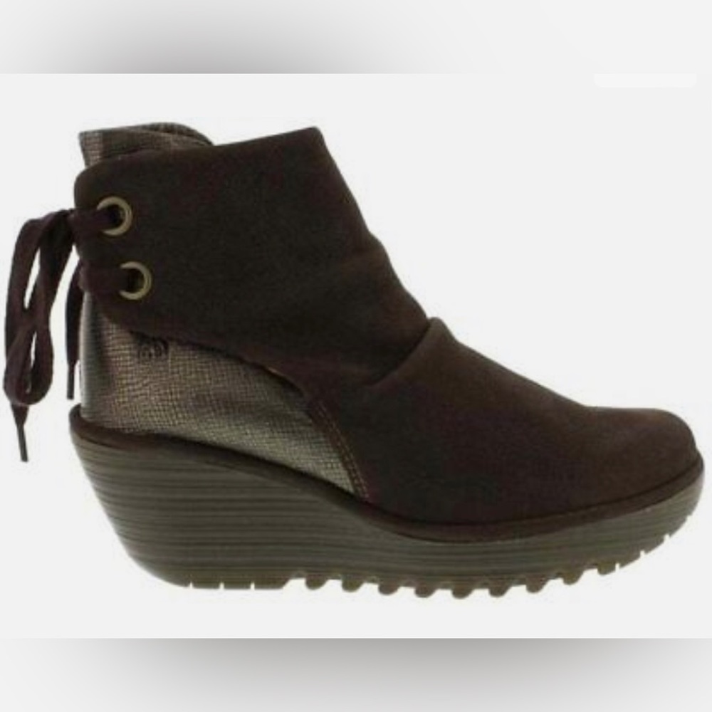 NIB NWT Fly London Yama Brown Bronze Suede Leather Ankle Bootie sz 10-10.5 41
